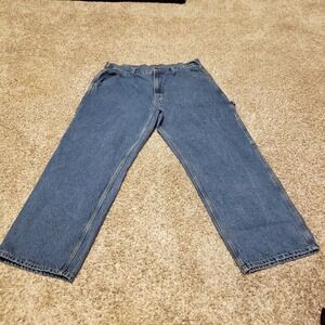 Mens Jeans 38x30 100% Cotton Carpenter Blue Denim Jeans Zip